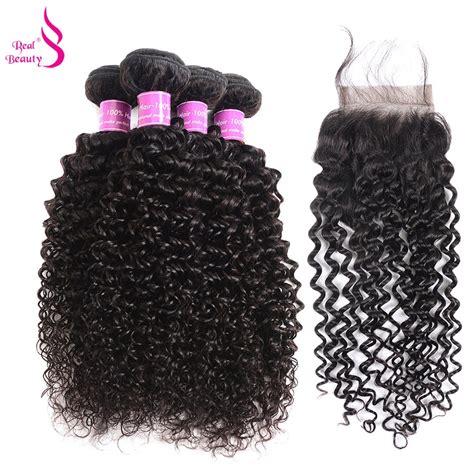 Mongolian Kinky Curly Hair 100grambundle With Lace Closure Realbeauty