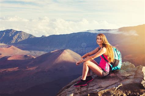 Woman Hiker In The Mountains Enjoying The Outdoors Stock Image Image
