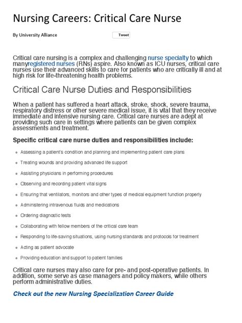 Critical Care Nursing Icu Nurse Job Description And Salary Intensive