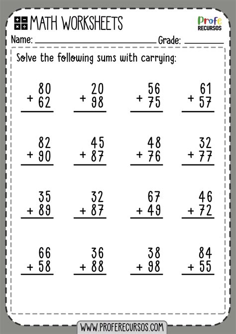 2 Digit Addition With Carrying Math Worksheets