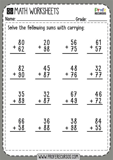 2-Digit Addition with Carrying | Math Worksheets