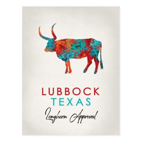 Lubbock Texas Postcard Colorful Longhorn Nifty Printables