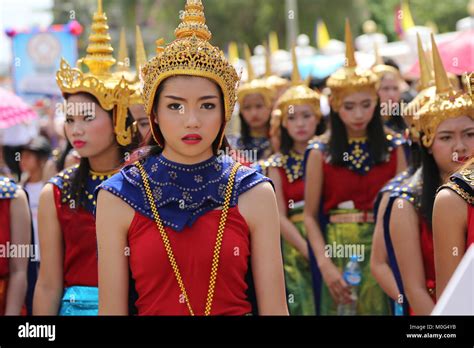 Lao New Year Parade for Pi Mai in UNESCO World Heritage Town of Luang ...