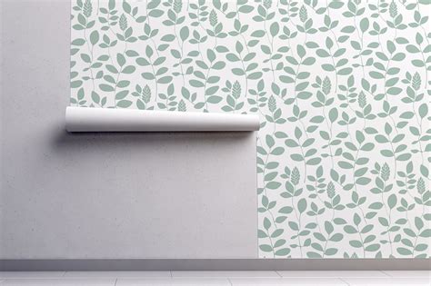 Minimalist Green Leaf Removable Wallpaper Peel And Stick Etsy