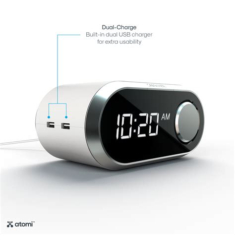 Wireless Charging Alarm Clock White Atomi