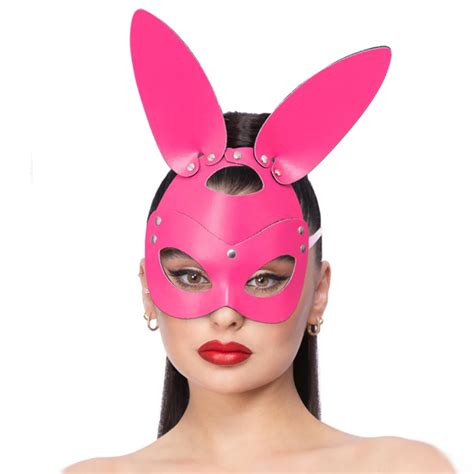 leather look rabbit mask pink masquerade costume hire
