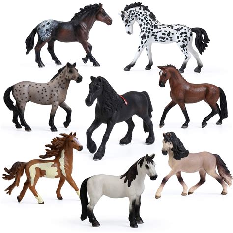 Uandme 8pcs Big Horse Mare And Stallion Toy Figures Plastic Horse