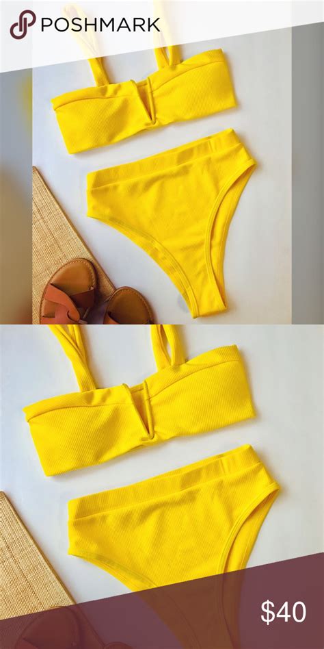 New High Waisted Bikini Yellow 2 Piece Swimsuit Super Cute High