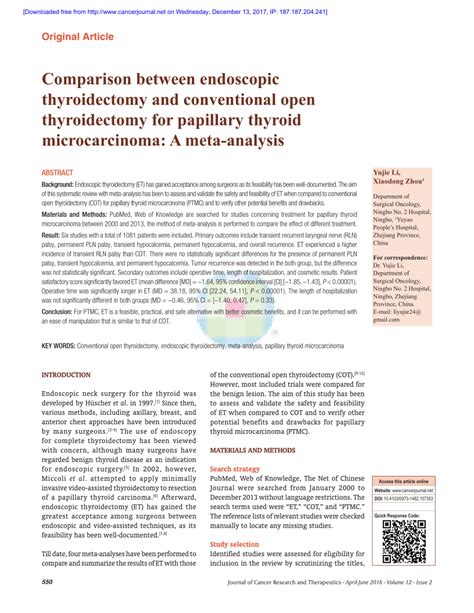 Pdf Comparison Between Endoscopic Thyroidectomy And Conventional Open