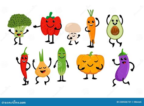 Frutas Y Verduras Lindas Juego De Dibujos Animados De Personajes De