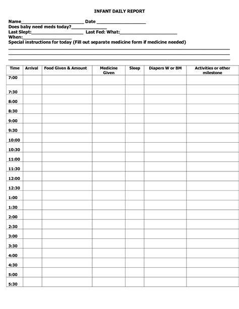 Infant Toddler Daily Report Sheets Infant Daily Report Preschool