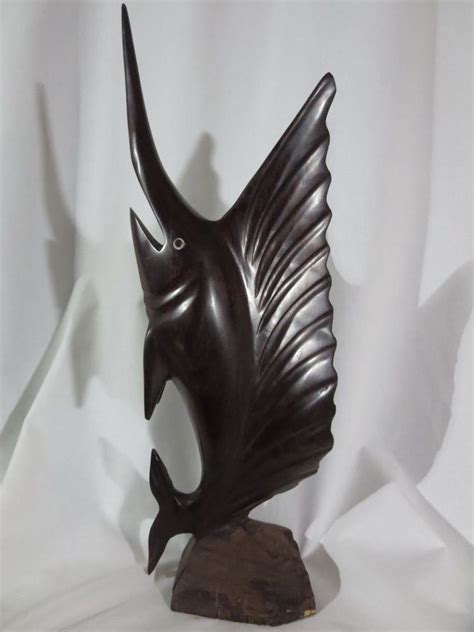 Hand carved wood swordfish marlin sailfish ironwood statue. Sailfish Ironwood Sculpture Carved Mexican Folk Art Wood ...