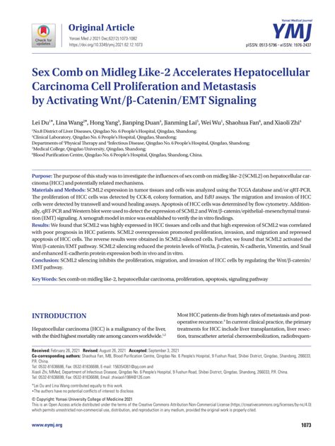 Pdf Sex Comb On Midleg Like Accelerates Hepatocellular Carcinoma Cell Proliferation And