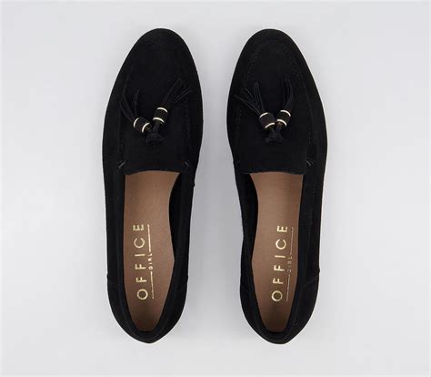 Office Flick Retro Tassel Loafers Black Suede Womens Loafers
