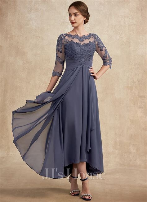 A Line Scoop Neck Asymmetrical Chiffon Lace Mother Of The Bride Dress