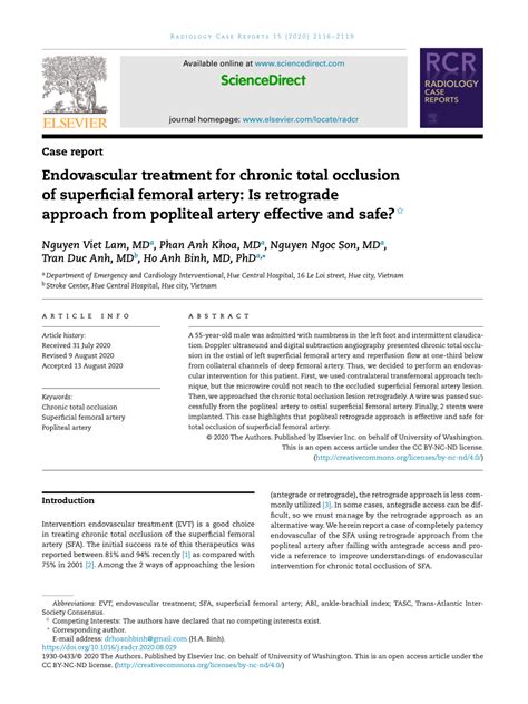 Pdf Endovascular Treatment For Chronic Total Occlusion Of Superficial