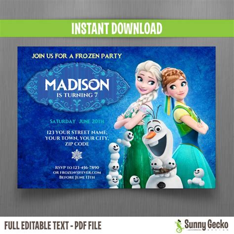 Find customizable frozen invitations of all sizes. Disney Frozen Fever Birthday Invitation - Instant Download ...