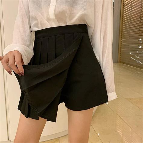 Itgirl Shop Black Gray School Pleated Hidden Shorts Mini Skirt Skirt