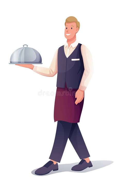 Waiter With Dish In Restaurant Professional Male Worker With Food On
