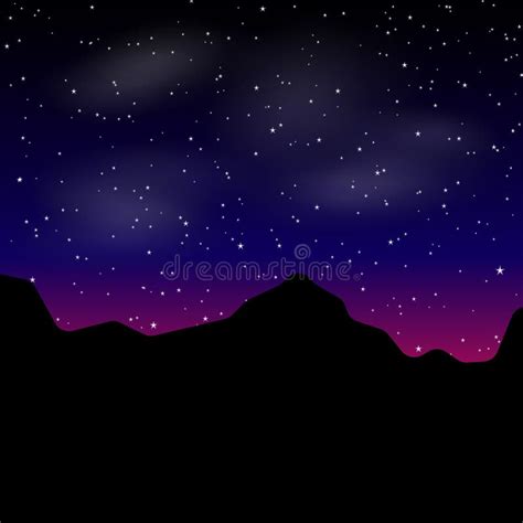 Vector Beautiful Night Landscape With Stars And Silhouette Mountain