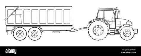 Tractor agrícola con remolque Ilustración de un vehículo en el contorno de las existencias