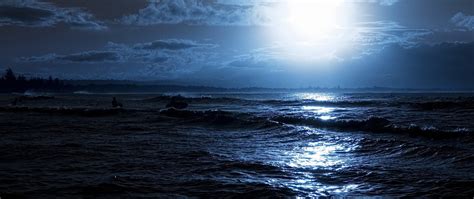 Sea Under Blue Sky At Daytime Moonlight Sea Hd Wallpaper Wallpaper