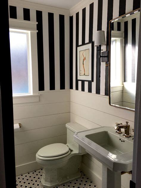 My Modernvintage Powder Bathroom Black And White Stripe Wallpaper