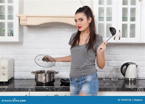 Beautiful Girl In The Kitchen Stock Photo Image Of Attractive Meal
