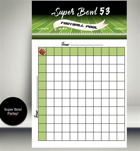 Super Bowl 53 Instant Download Super Bowl Football Squares Super