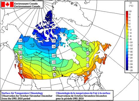 Temperature Climatology Map Average Oct Nov Dec Environment Canada