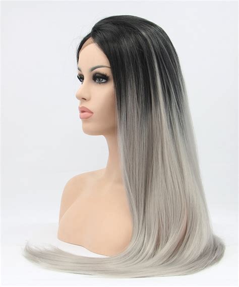 Cara Grey Ombre Synthetic Lace Front Wig Straight Hair B Grey Lace