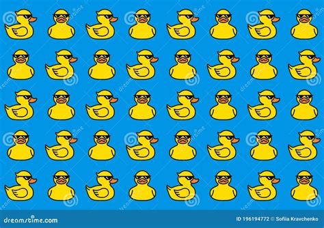 Rubber Yellow Duck In Sunglasses Seamless Pattern Stock Vector