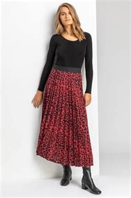 Floral Print Pleated Maxi Skirt In Red Roman Originals UK