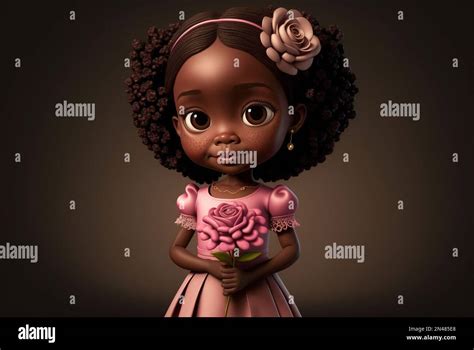 3d Illustration Of Cute Little Black Girl Character In Studio