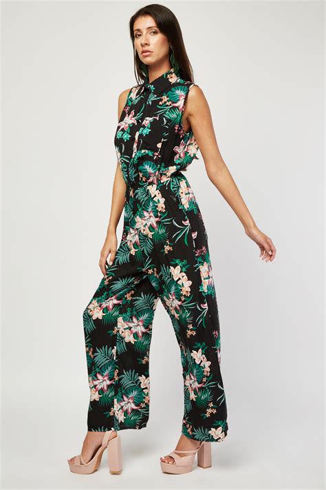 Sleeveless Tropical Print Jumpsuit Just 6