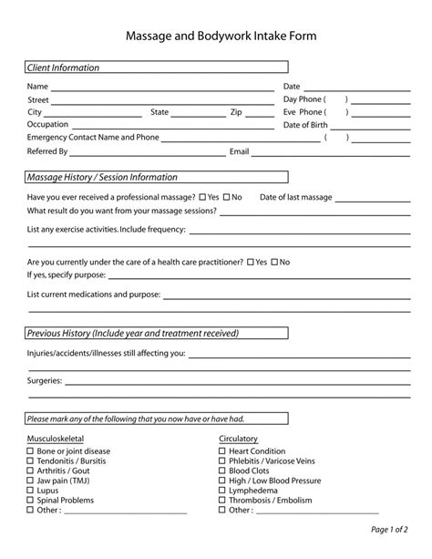 Free Free 5 Massage Intake Forms In Pdf Massage Therapy Client Intake Form Template Example