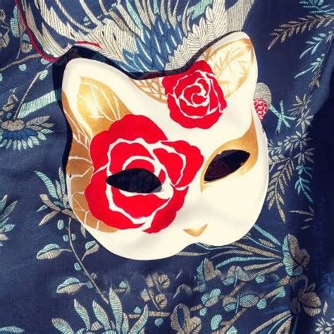 Cat Masquerade Mask Japanese Fox Mask Kitsune Mask Blue Anime Cat