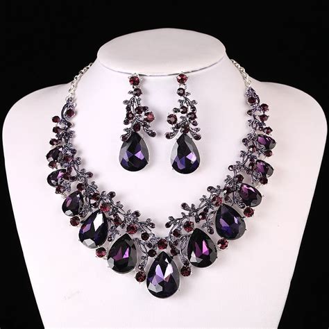 Bridal Party Wedding Jewelry Sets Statement Purple Delicate Crystal