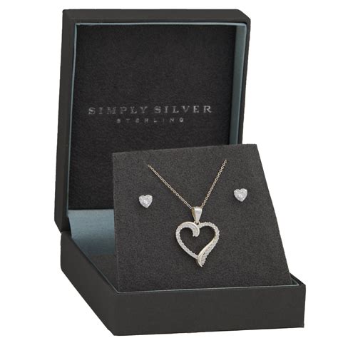 Simply Silver Sterling Silver 925 Cubic Zirconia Open Heart Set T