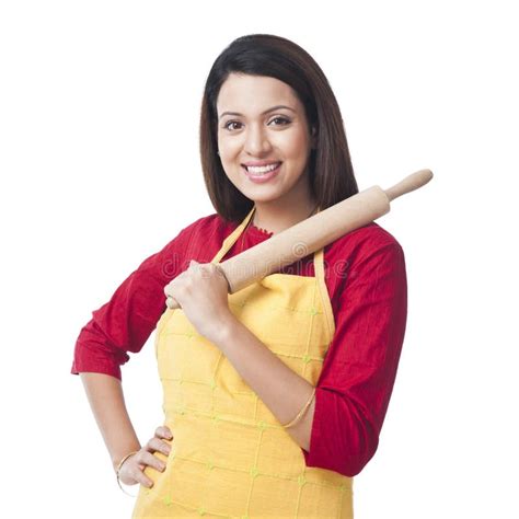 Closeup Young Housewife Holding Rolling Pin Stock Photos Free