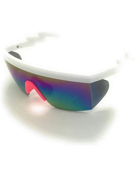 retro rainbow mirrored lens zigzag sunglasses 80 s neon semi rimless style white pink