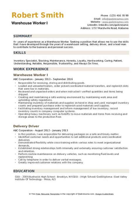 Resume Template For Warehouse Worker