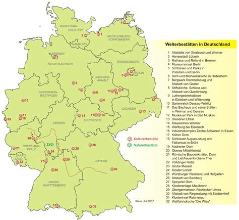 Landkarte Deutschland (Karte Welterbestätten) : Weltkarte.com - Karten ...