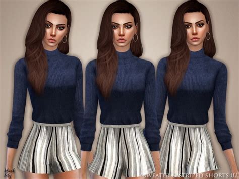 The Sims Resource Sweater And Striped Shorts 02 By Black Lily • Sims 4