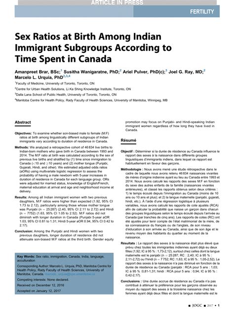 Pdf Sex Ratios At Birth Among Indian Immigrant Subgroups According To