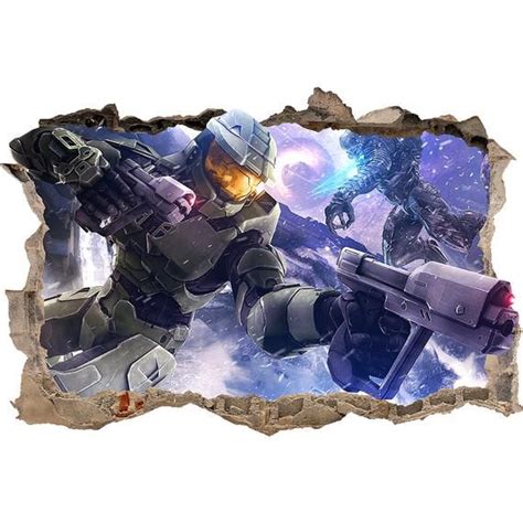 Halo Master Chief 3d Wall Sticker Smashed Super Hero Halo Etsy Wall