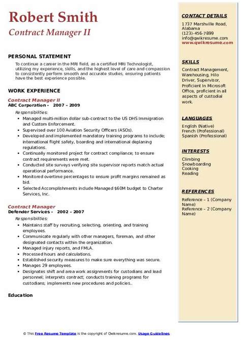 Contract Manager Resume Samples Qwikresume