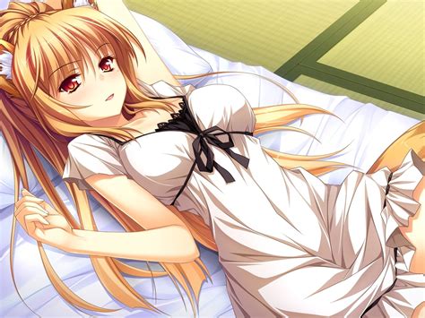 Blond Female Anime Character Lying On Bed Hd Wallpaper Wallpaper Flare