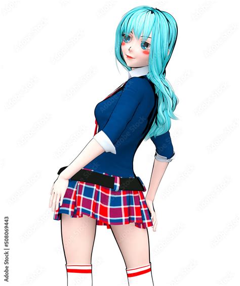 3d Japanese Anime Schoolgirl Stock Illustration Adobe Stock