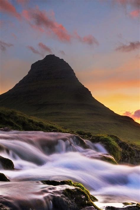 Wallpaper Iceland Kirkjufell Mountain Waterfall Morning Dawn